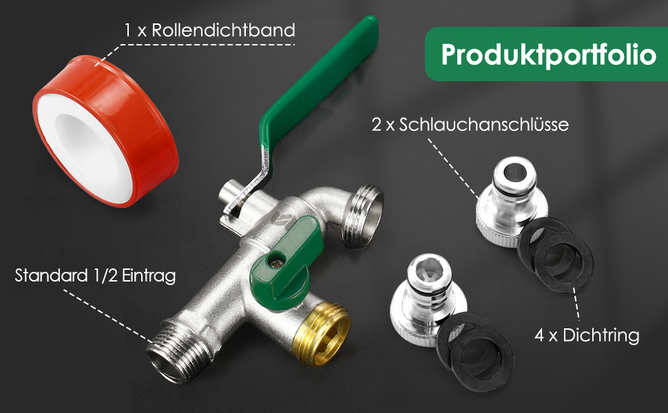 perfektes Accessoire ，SPGOOD Gartenwasserhahn enthält 1 Doppelhahn,4 Dichtungen, 1 Rollendichtband