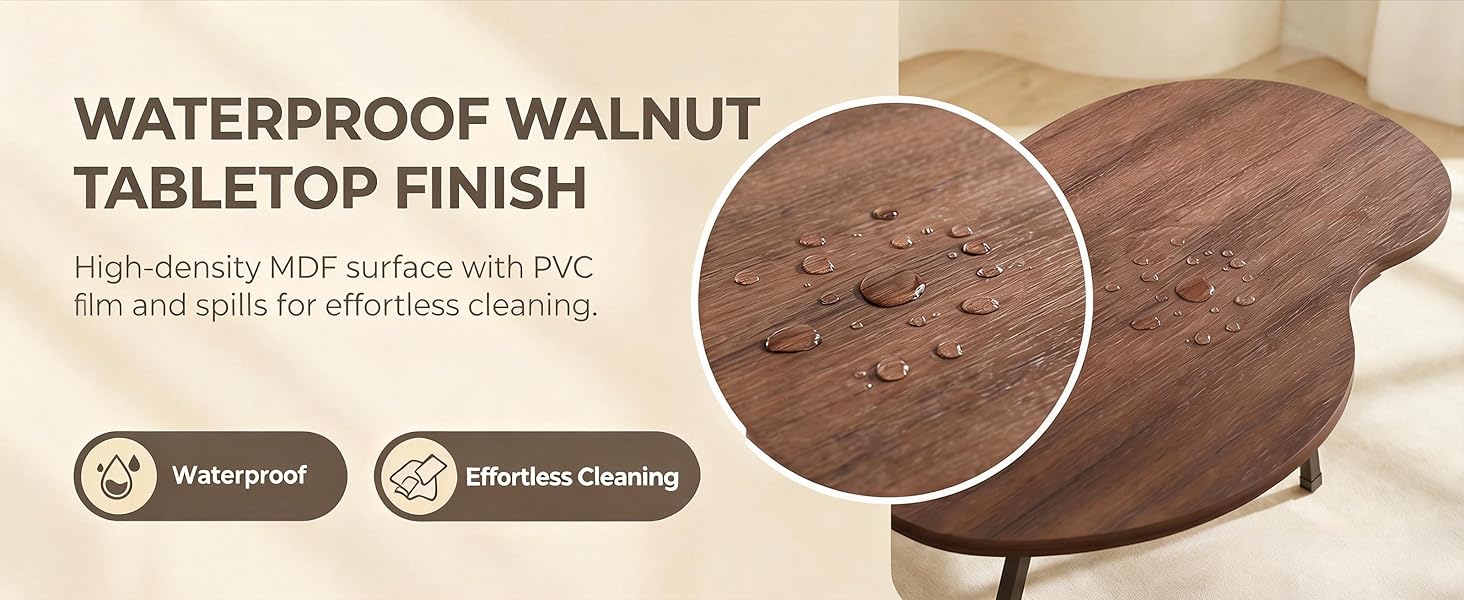 wood coffee table with water-resistant surface,easy to clean