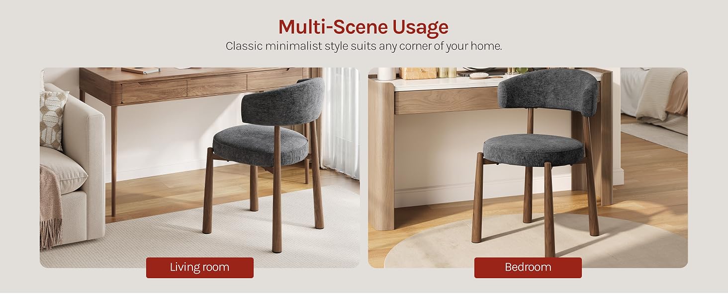 Text reads "Multi-Scene Images". Two interior room settings showing wooden desk with black chair in different styling arrangements, displayed side-by-side with red banner buttons below.
