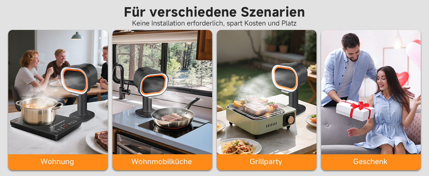 Der Text lautet „Für verschiedene Szenarien“. Horizontales Banner, das mehrere Lifestyle-Szenen der Nutzung von Smart-Home-Geräten in verschiedenen Umgebungen wie Schlafzimmer und Wohnzimmer zeigt.