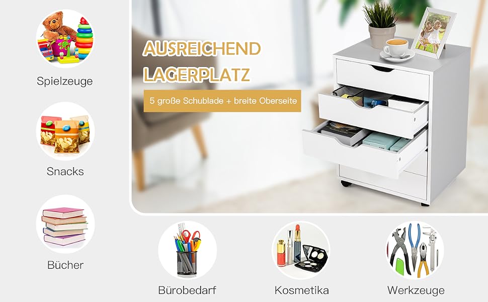 schrank mit 5 schubladen kommode aktenschrank büroschrank seitlicher aufbewahrungsschrank