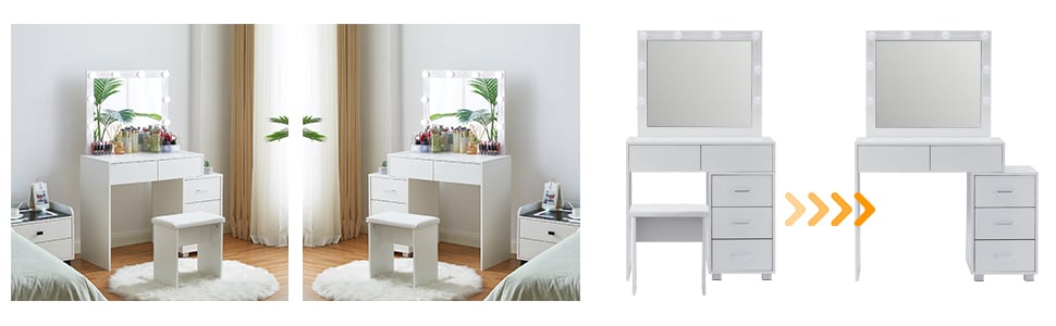 coiffeuse avec miroir et tabouret