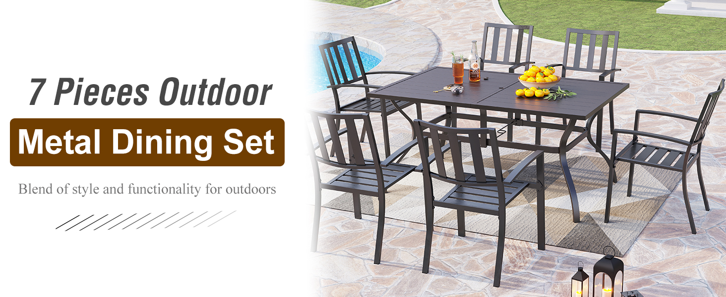 outdoor steel dining set for 6
