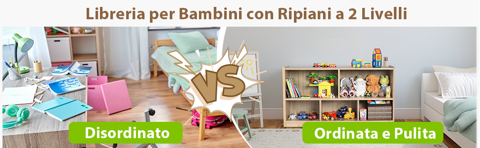 Libreria Bambini COSTWAY - 5 Scompartimenti Legno - Per Giochi E Libri 61.5cm Altezza - Foto 2