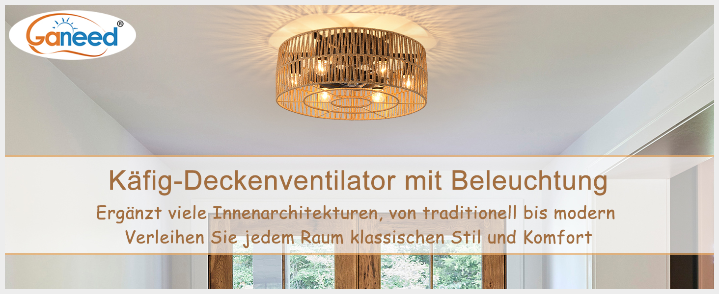 Rattan Deckenventilator mit Beleuchtung