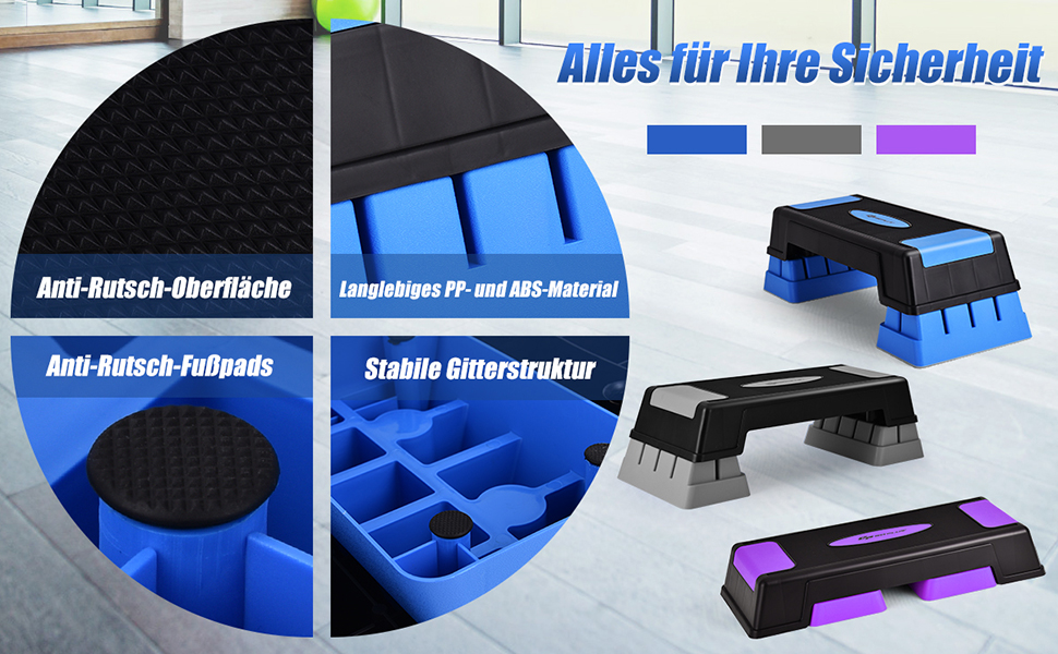 Höhenverstellbarer Aerobic Stepper mit 3 Stufen Steppbrett Stepbench, Fitness Stepper 