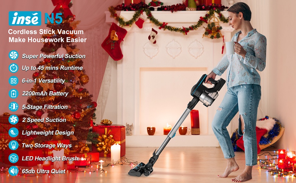 Aspirateur Balai Sans Fil 6 En 1 N300 – Puissance 25KPa, 50 Min Autonomie, Léger 1.8 Kg, Pour Poils D'animaux, Sols, Voiture