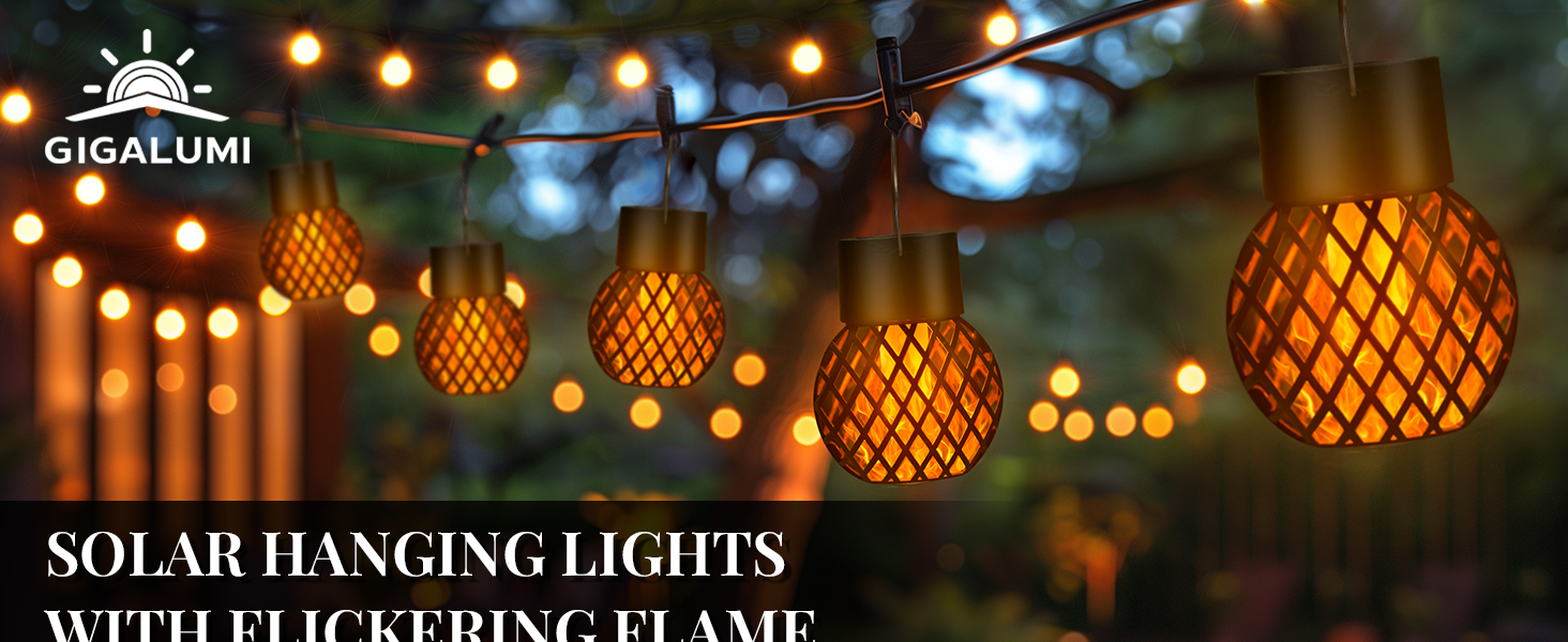 Filo di luci solari da esterno con lanterne sferiche arancioni luminose decorate con intagli decorativi a forma di diamante