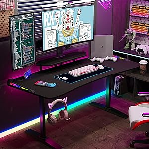 Scrivania da Gaming 180cm Grande con Tappetino Mouse con Supporto PC con  LED RGB Scrivania Tavolo per Studio Stanza