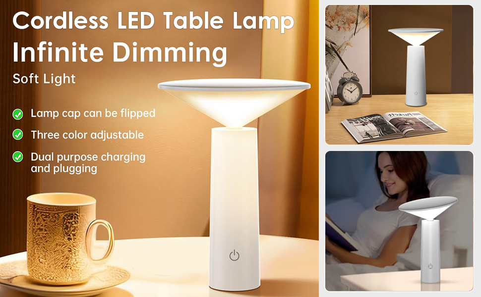 Lampe de table LED Portable avec batterie rechargeable, Lampe de table extérieur Dimmable 