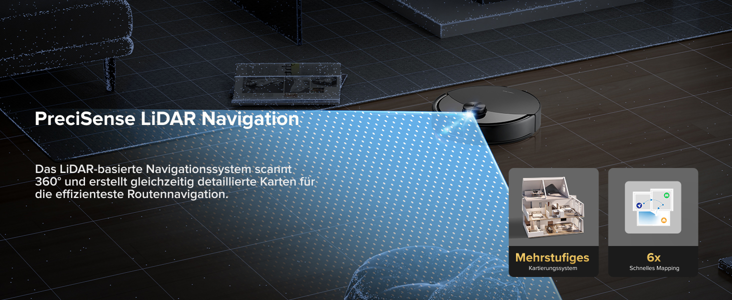 Das Armaturenbrett des Autos zeigt die PrecisSense LiDAR-Navigationsfunktion mit zusätzlichen Informationen zu ihren Funktionen und zwei kleinen Symbolen
