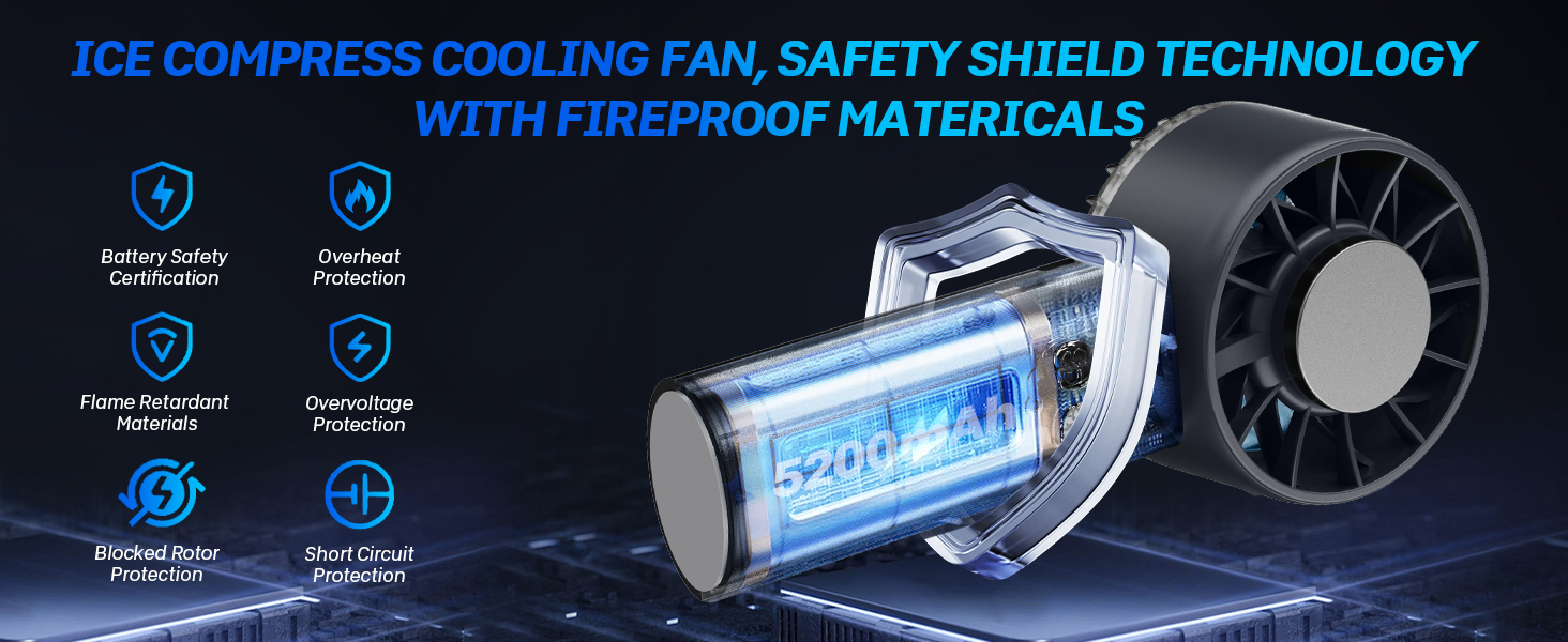 Ventilador de viento portátil con compresor de hielo, tecnología Safety Shield con materiales ignífugos