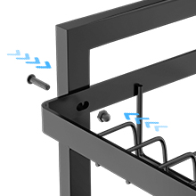 Nahaufnahme des schwarzen Metall-Haltemechanismus mit Stellschraube und Klemmkonstruktion, die die technischen Montagedetails zeigt
