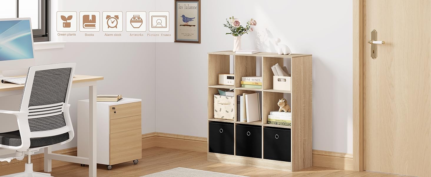 bookshelf bookcase organiser wardrobe storage display cube 3 drawers wood