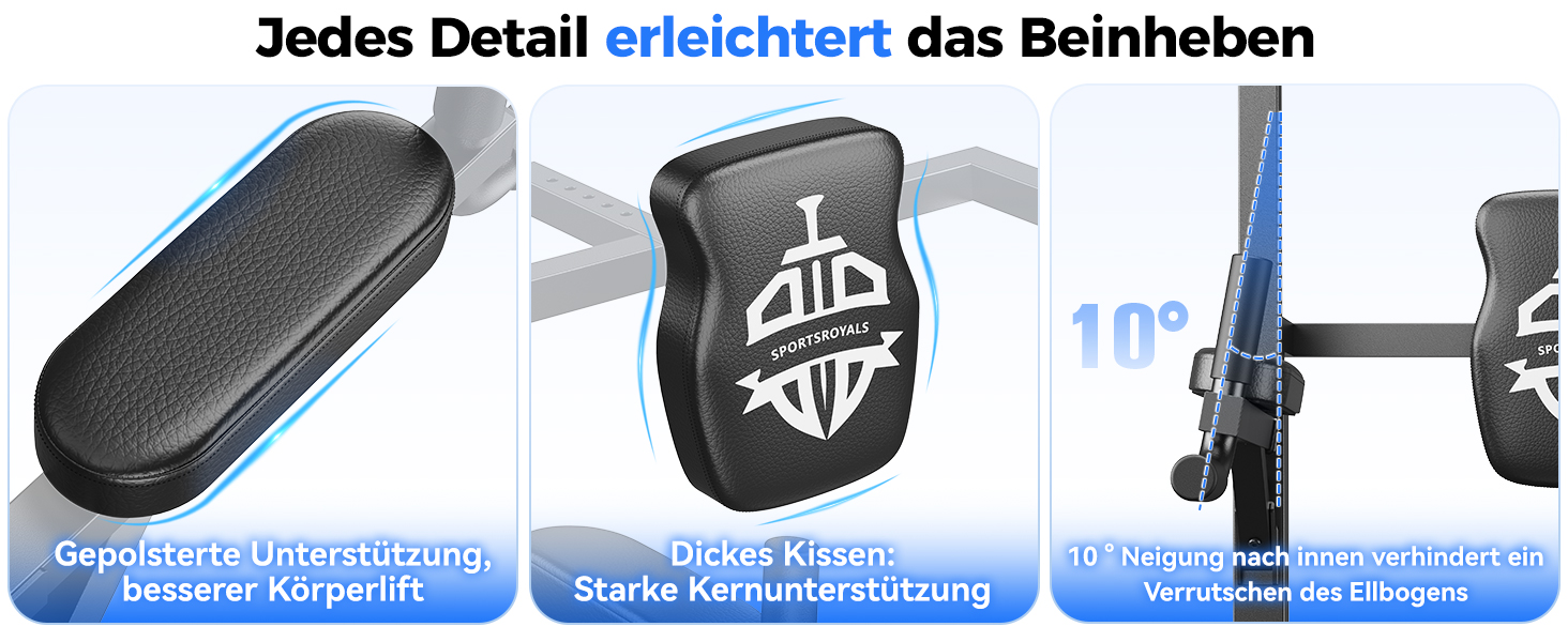 Der Text lautet „Jedes Detail erleichtert das Schneiden“. Reihe von technischen Abbildungen, die den 10°-Schnittwinkel und die Konstruktionsmerkmale der Schneidausrüstung zeigen.