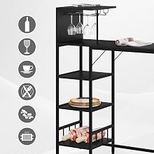 Il testo recita «Immagine 2". Carrello da bar o postazione di servizio a più livelli in metallo nero con scaffali. Presenta un set di icone che mostra un bicchiere di vino, una tazza di caffè e altri simboli di utilità