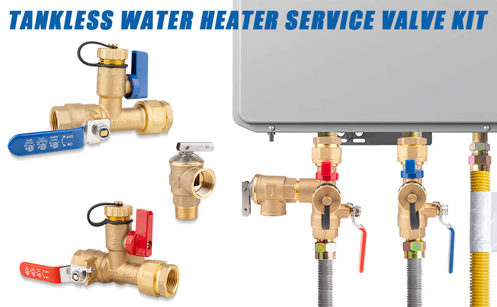 Tankless Water Heater Isolation Valve Kit with Pressure Relief Valve