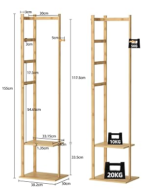 Appendiabiti da Terra in bambu, Appendiabiti con Ripiani Due Stand Appendiabiti Ingresso Attaccapann