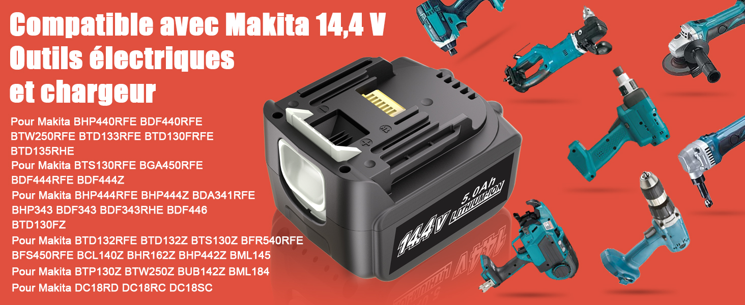 2X 14.4V 5.0Ah Batterie pour Makita Batterie 14.4V BL1430 BL1415 BL1440 BL1415N