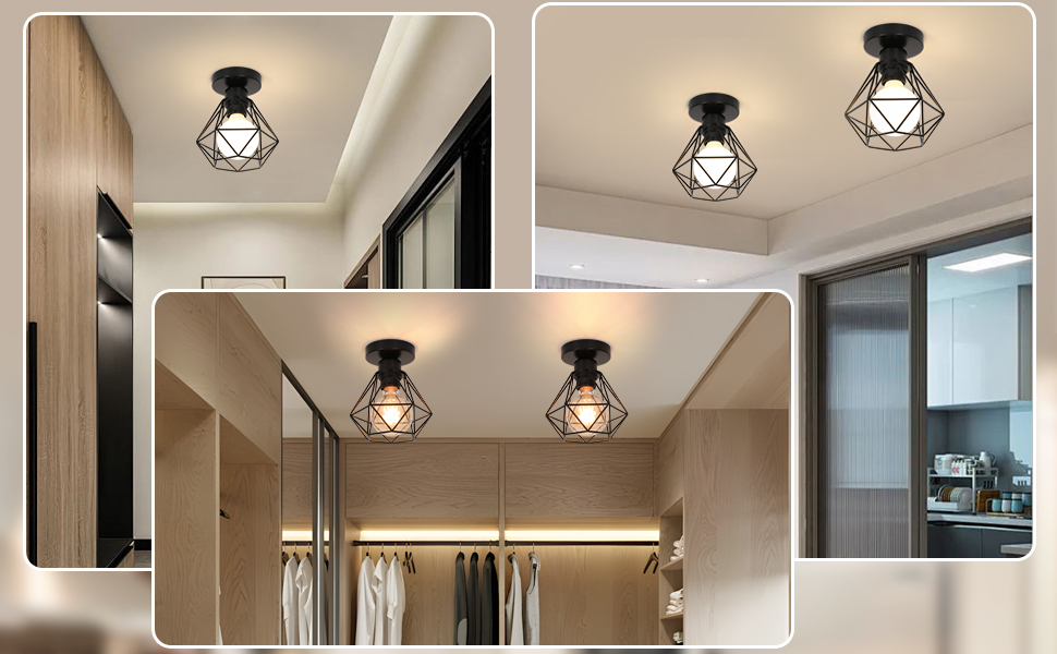 Oiseau Cage Lustre Noir En Fer Forgé Diamant Pendentif Lumière Maille Maille Métal Abat-Jour E27