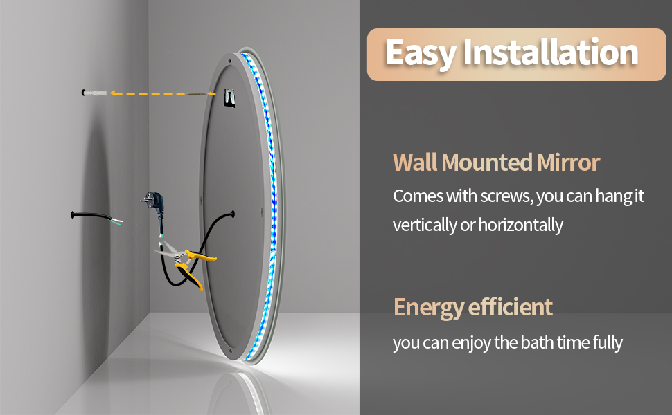 LUVODI MIRROIR SALLE DE BAIN MURAL LED ROND 