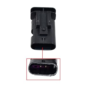 Series of detailed black plastic or electronic connector components shown from multiple angles, with red highlighting or markings visible.