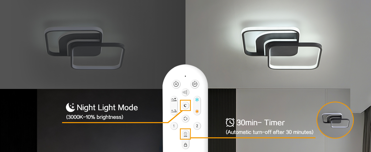 Der Text lautet „Nachtlichtmodus“ und „Bildschirmtimer“. Eine Reihe von Bildschirmen auf der Produktschnittstelle, auf denen verschiedene Steuerungseinstellungen und Modi für ein digitales Gerät angezeigt werden.