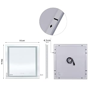 Specchio LED per bagno, anti-appannamento riscaldamento e orologio