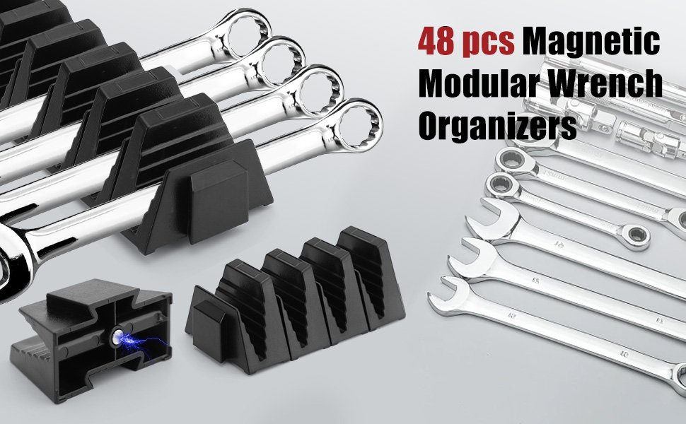 Lot de 48 organiseurs de clés modulaires pour tiroirs à outils – Porte-clés modulaire avec étiquettes métriques et SAE, support de rangement parfait pour outils