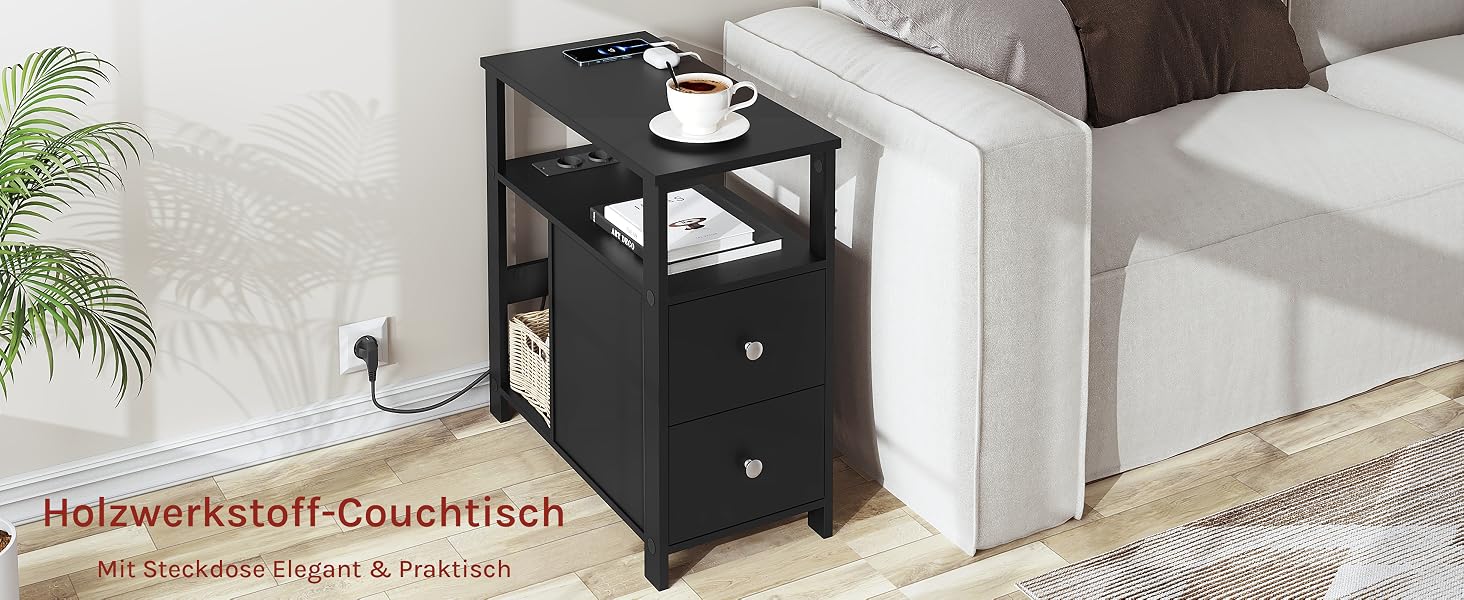 Der Beistelltisch ist ein kleiner Beistelltisch mit Schubladen.