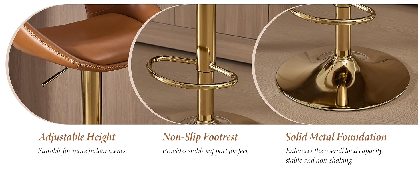 Text reads 'Adjustable Height', 'Non-Slip Footrest', 'Solid Metal Foundation'.