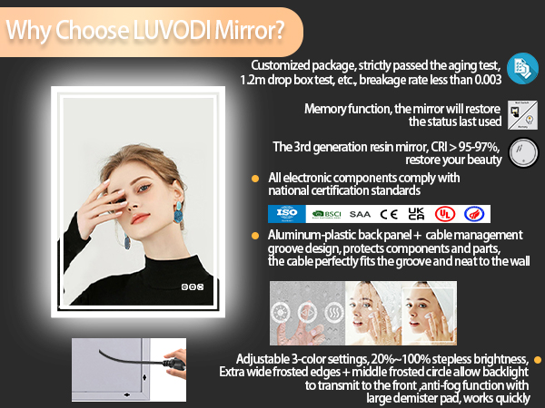 LUVODI Grande Specchio da Bagno con LED luce da parete