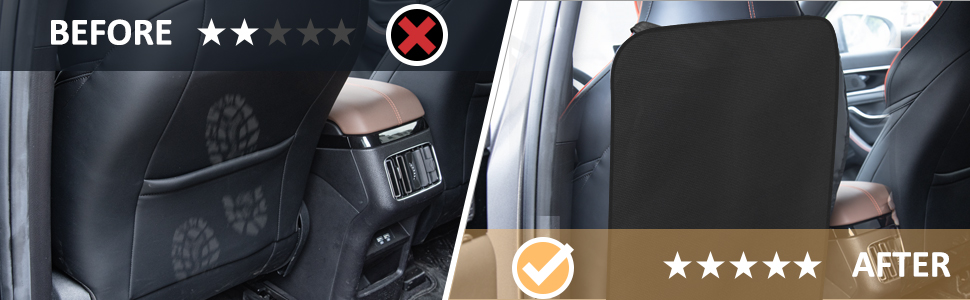 Before and after comparison of a car interior, focusing on a cleaner, more organized center console area after treatment.