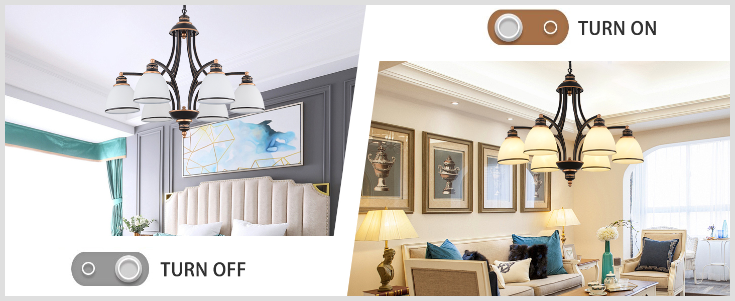modern living dining table light fixture chandelier ON OFF effect