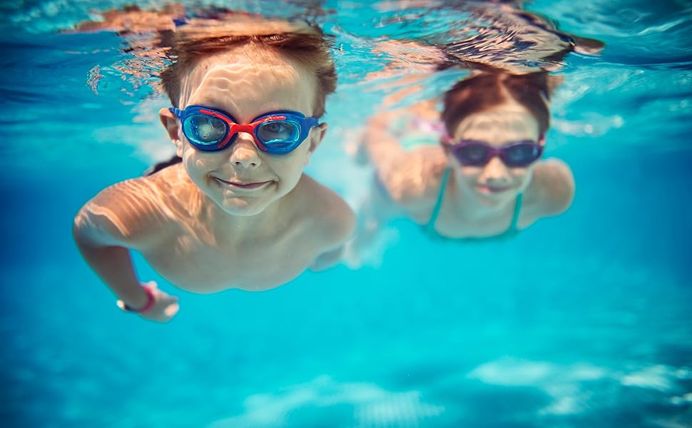 2 cute children swimming in clean water