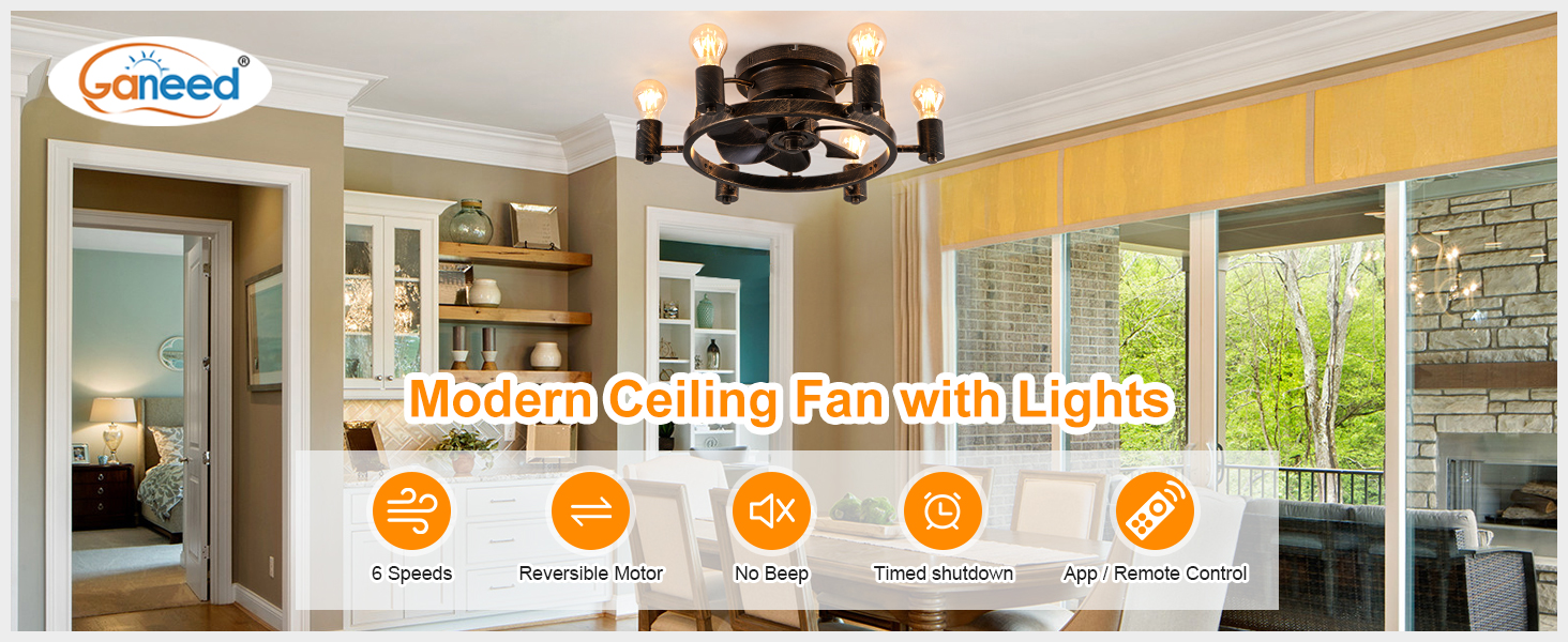 Farmhouse Rustic Industrial Ceiling Fan with Lights