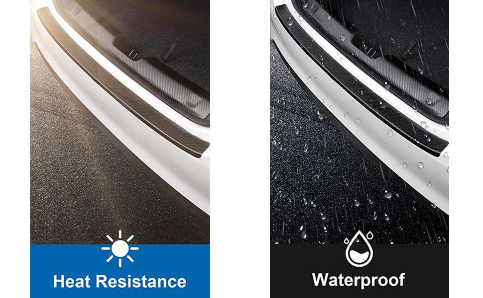 Text reads 'Heat Resistance' and 'Waterproof'. Split image showing three white curved lines against dark backgrounds.