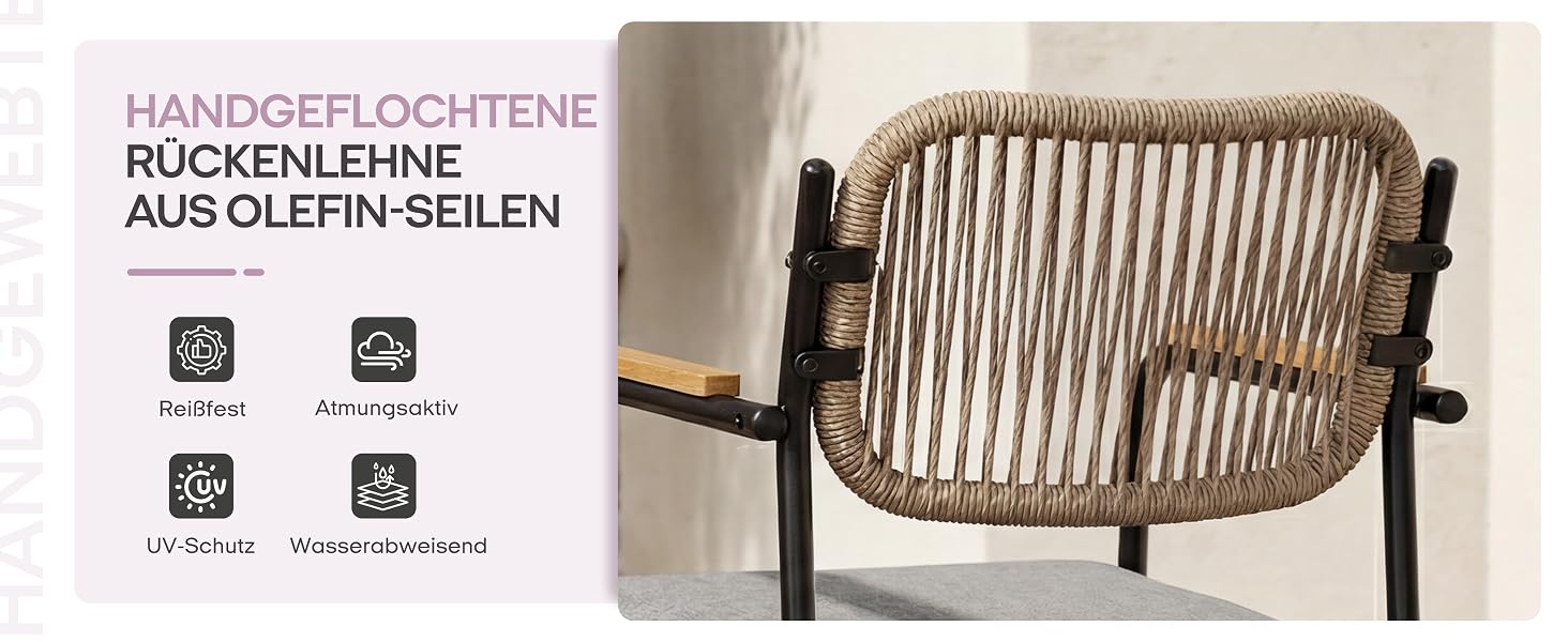 Der Text lautet „AUS FLECHTEN GEFLOCHTEN RÜCKENLEHNE AUS OLEFIN-FASERN“ mit dem Produktcode „55 528 38/55 528 38 RK“. Stuhl mit gewebter Rückenlehne, im Seitenprofil dargestellt, mit natürlichem Webmaterial und Metallgestell.