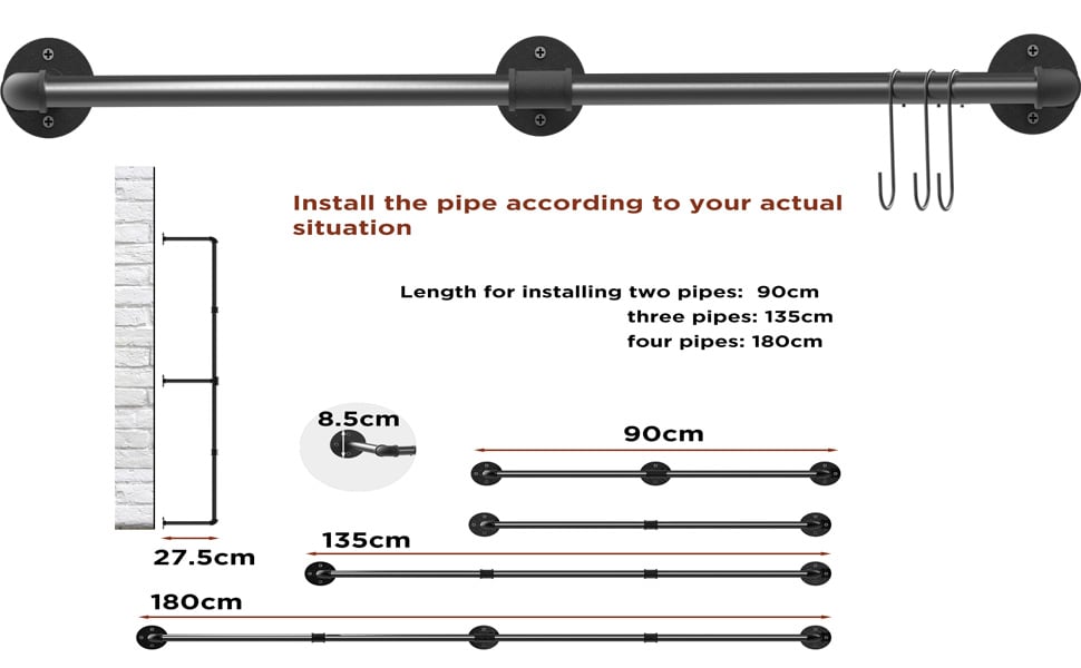 Appendiabiti per Tubo Industriale, Barra Appendiabiti da Parete a Tubo