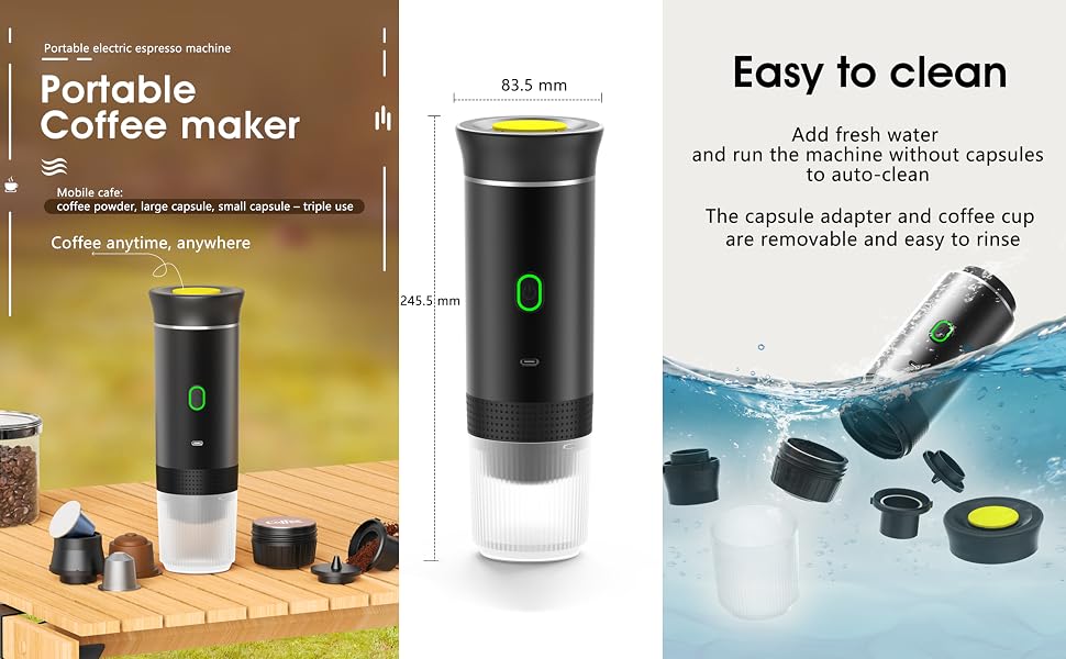 avec pièces amovibles. Diseño negro para un uso en desplazamiento. Comprend una función de limpieza fácil con componentes resistentes al agua