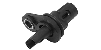 Three different angles of a black optical device or scope, showing front, side, and angled perspectives against white background.