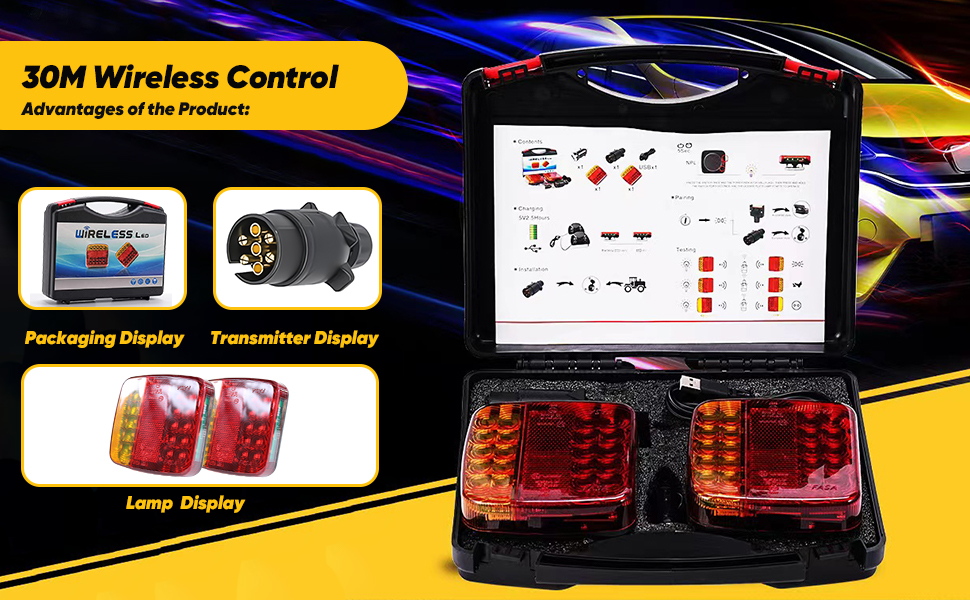 remorque feux feu led fil sans arriere voiture arrière eclairage cabochon caddy gyrophare linker