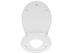 a close up of a white toilet seat.