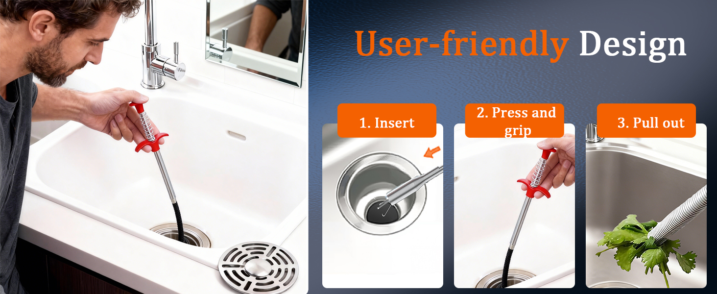 Text reads 'User-friendly Design'. Product demonstration sequence showing installation or assembly steps with numbered instructions and icons.