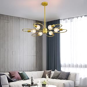 Ganeed lampadari moderni oro 6 luci semi-incasso plafoniera, Mid Century  Sputnik illuminazione a sospensione altezza regolabile per camera da letto  soggiorno pranzo