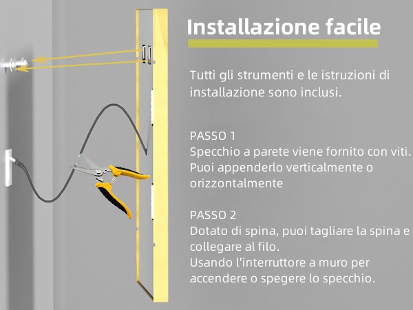 LUVODI SPECCHIO BAGNO CON FRONTALE LUCE LED LUSSO DECORATIVO CASA