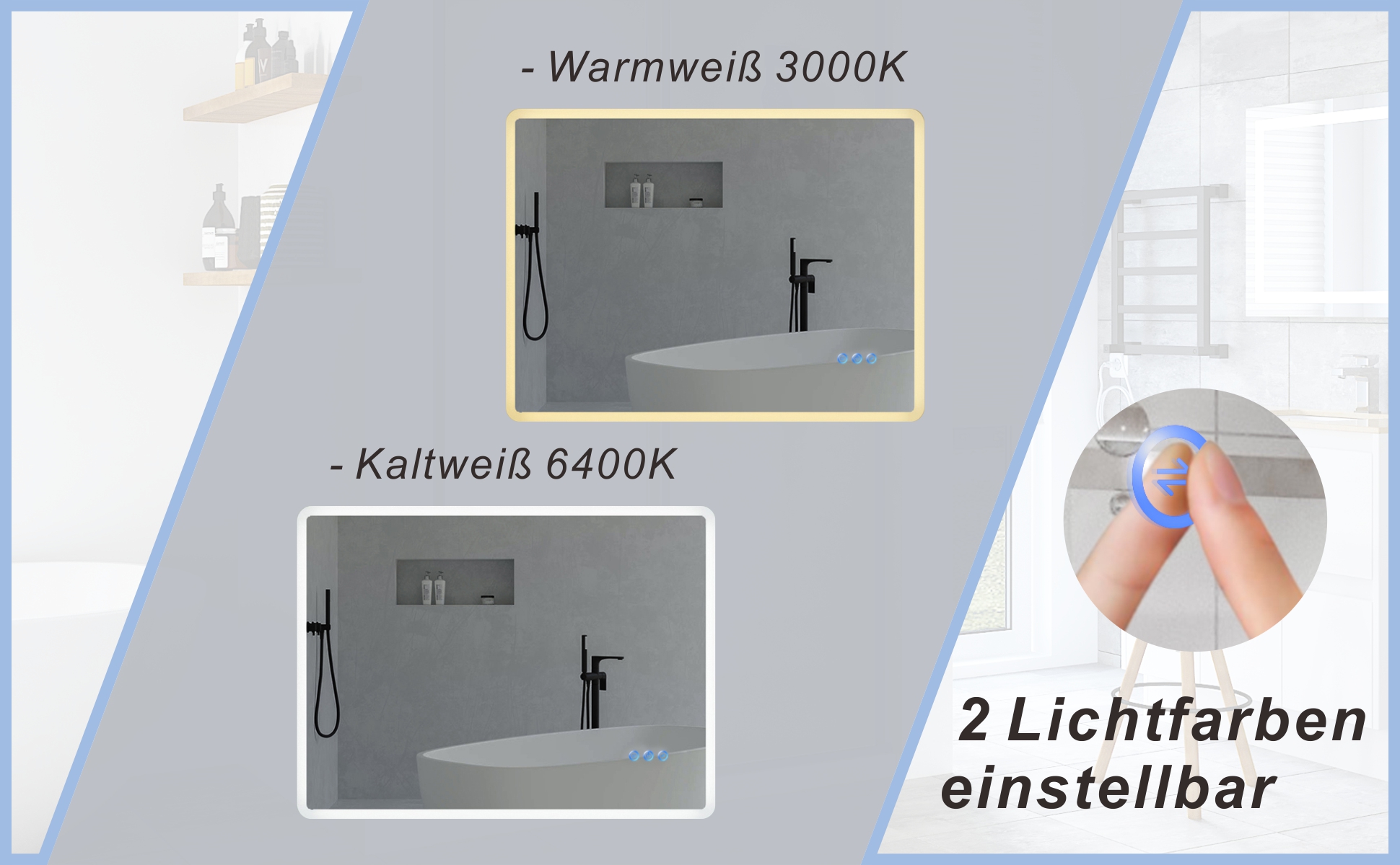 Badspiegel Beleuchtet LED Badezimmerspiegel 80x60cm BORAS Typ C