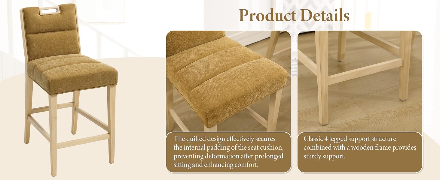 Text reads 'Product Details'. Series of product images showing a wooden chair with rush seat from multiple angles, including close-up details of the seat construction.