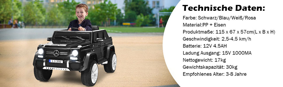 12V Kinderauto mit 2,4G-Fernbedienung, Elektroauto mit MP3, Musik, Hupe und LED-Leuchten, Jeep Auto 