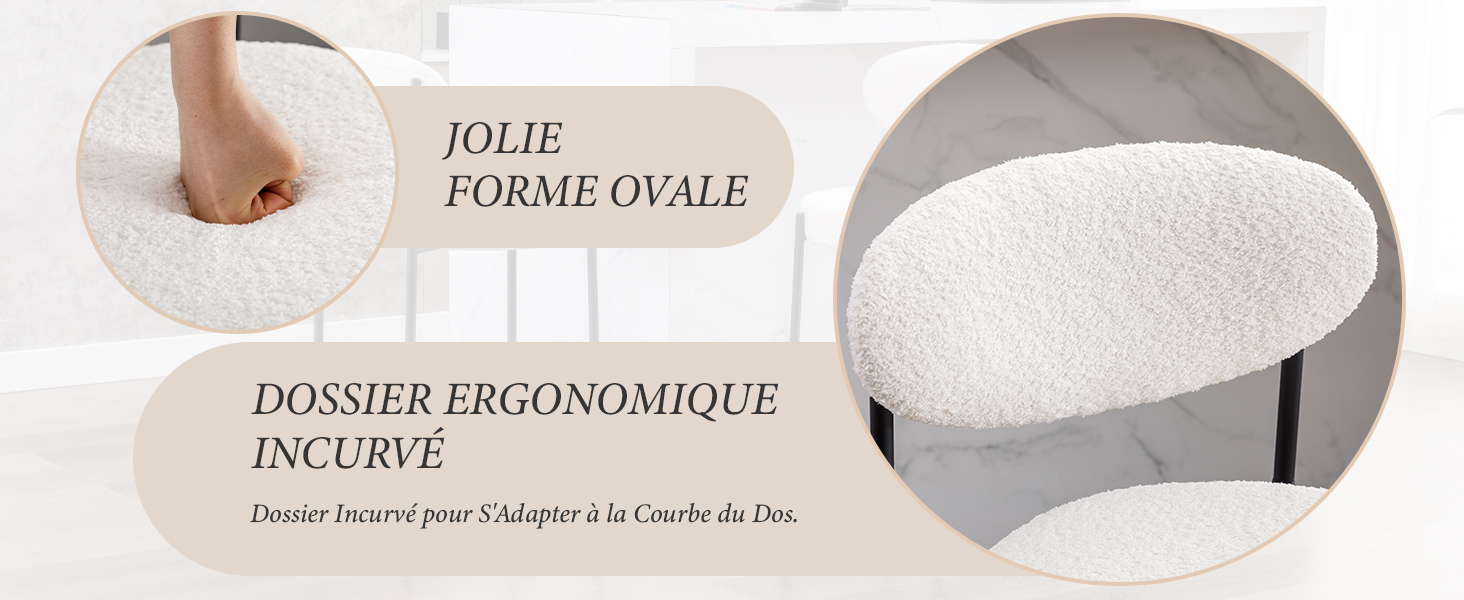 Image composite présentant un coussin de forme ovale avec support dorsal ergonomique incurvé. Les gros plans mettent en valeur la surface texturée et le design profilé